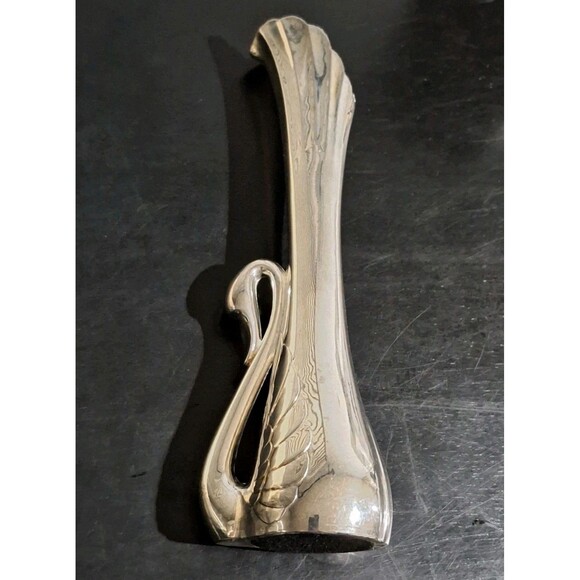 Vintage Silver Tone Swan Art Nouveau Style 7 inch Bud Vase Weighted Bottom - Picture 8 of 15